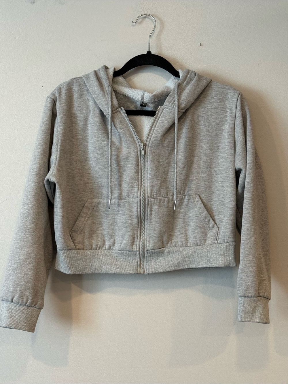 Basic Heather Grey Cropped Full Zip Hoodie Fleece Casual Size Small